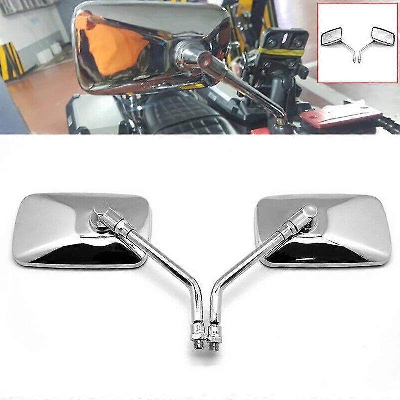 QX 10mm Retro Rectangle Metal Motorcycle Rearview Side Mirrors Chrome Universal For Honda Retroviseur Motorcycle Accessories