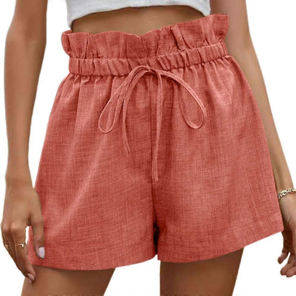Women's Plain Drawstring Ruffle High Waist Shorts Sports