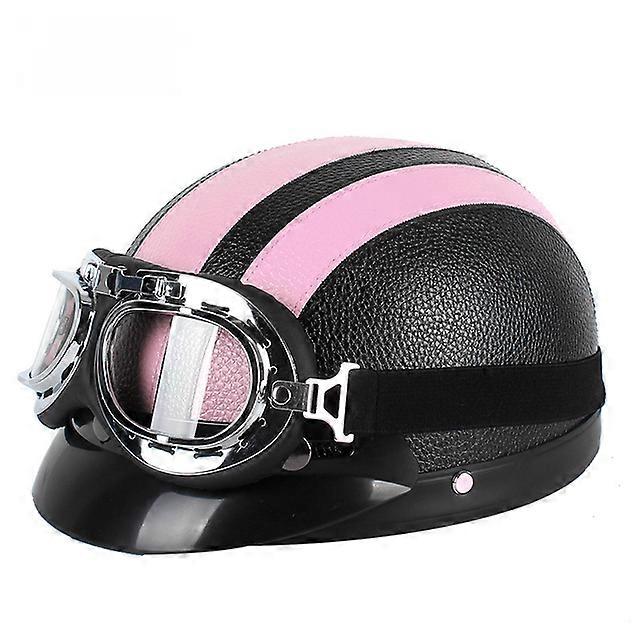 دراجة نارية خوذة الرجال والنساء الكلاسيكية الجلود خمر فتح الوجه نصف خوذة موتور سكوتر الكهربائية سكوتر خوذة نظارات واقية