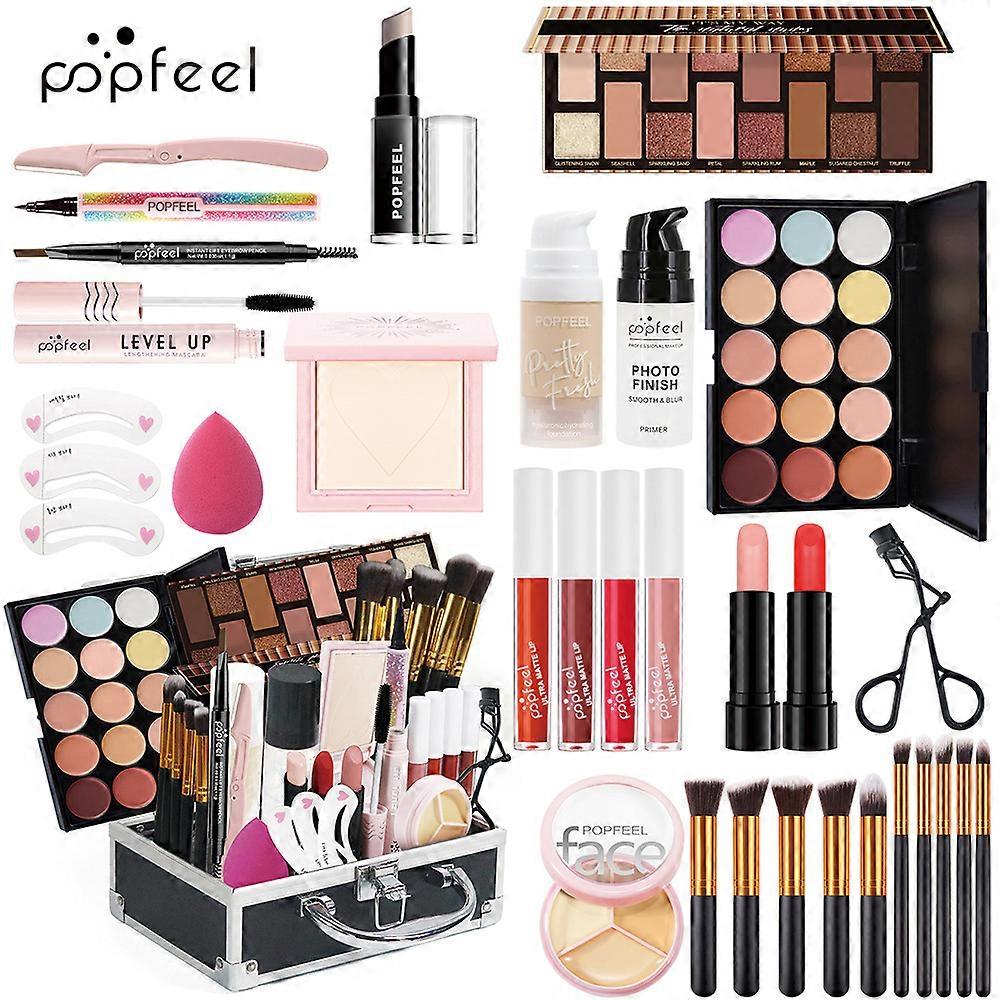 Makeup SetEssential Starter Bundle Include Eyeshadow Palette Lipstick Concealer Blush Eyeliner Face Powder Lipgloss Brush
