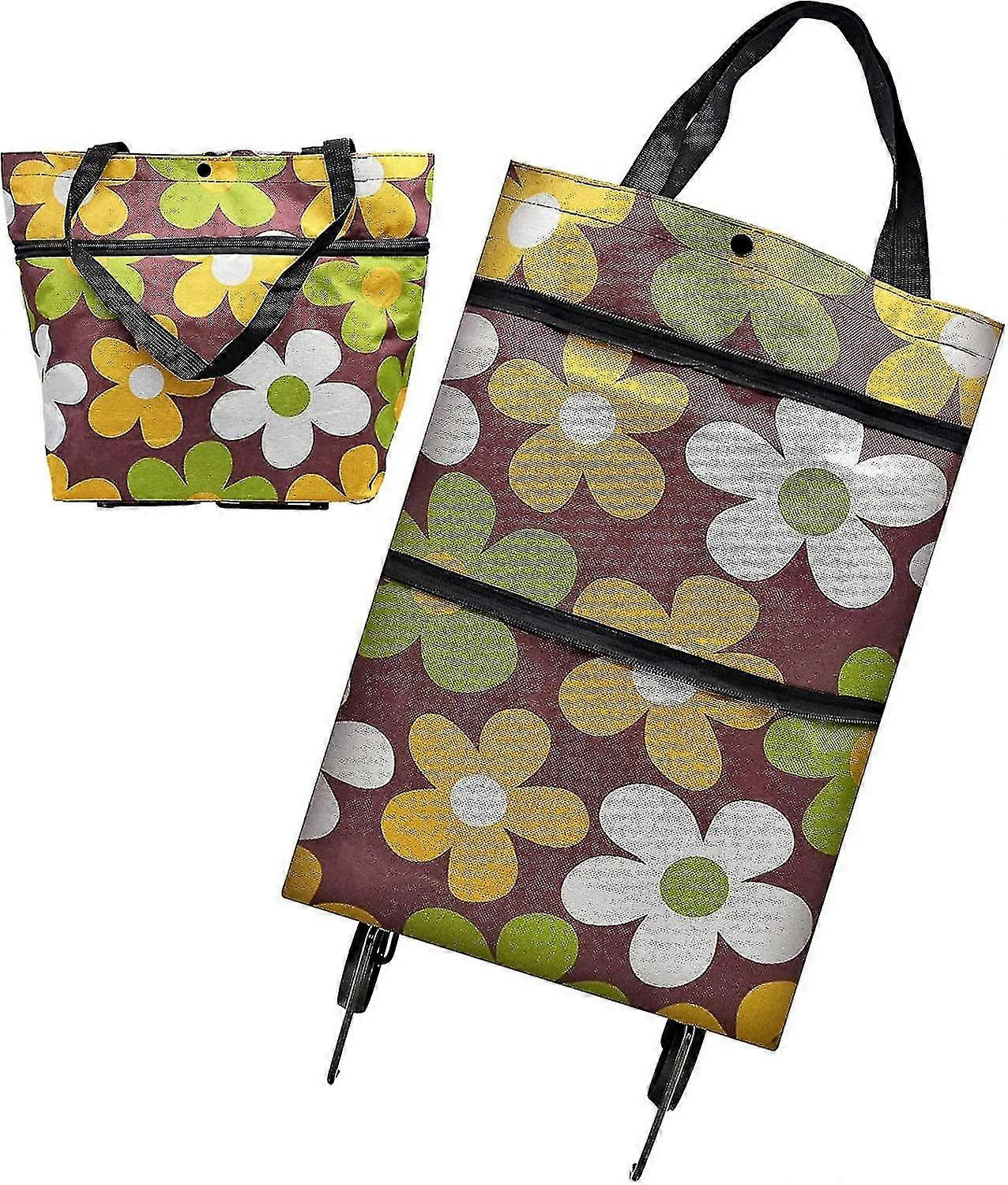 Foldable Trolley Bags, Brown Shopping Bag With Wheels Shopping Trolley, Foldable Design, Suitable For Shopping(1pc, Color)