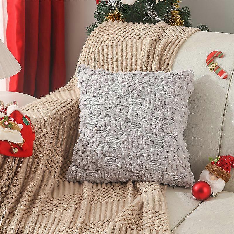1 Piece PV Plush Cushion Cover Soft Christmas Decorations Cushion Covers Luxury Style 45 x 45 cm for Sofa Bedroom, Snowflake Grey, T