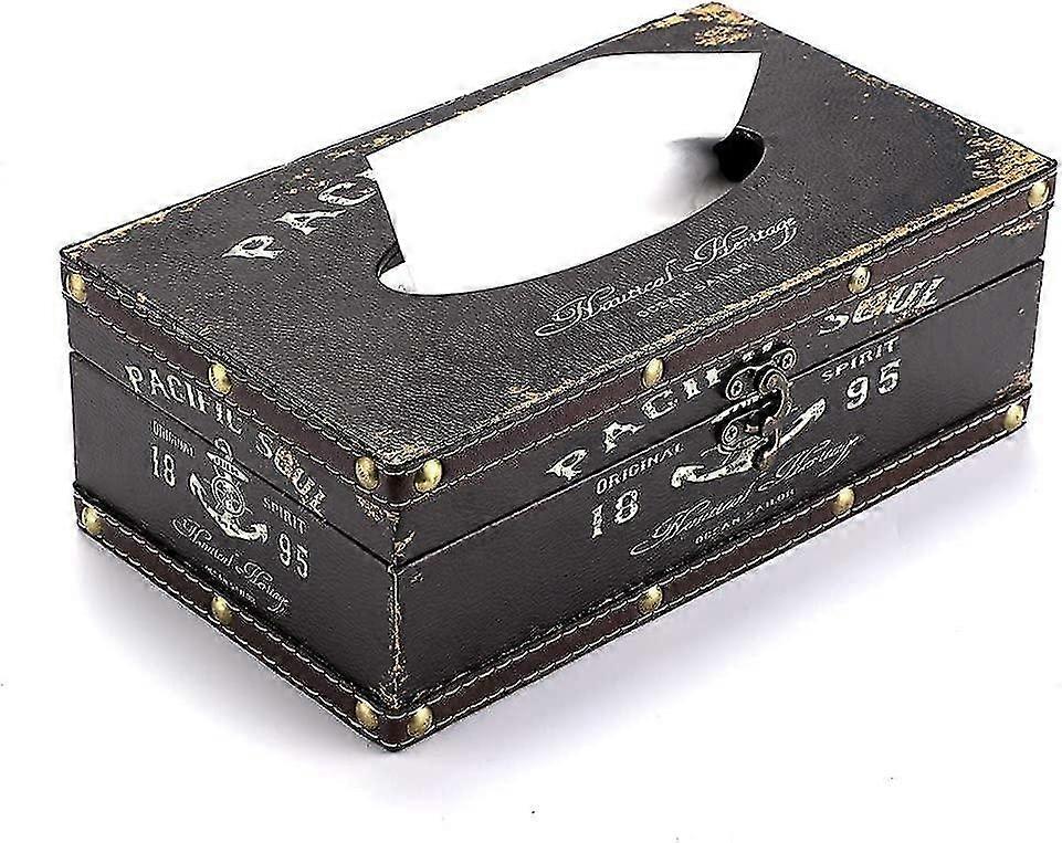 Retro Rectangular Wooden Tissue Box Cover, Vintage Napkin Holder Pumping Paper Case Dispenser