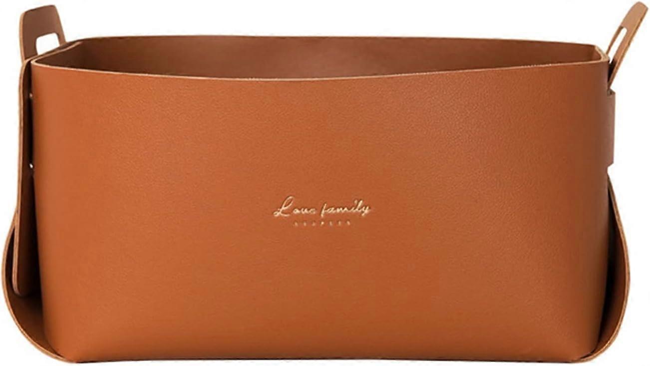 ハンドル付きフェイクレザー収納バスケット、14 * 26 * 12.5cmメイクアップストレージ