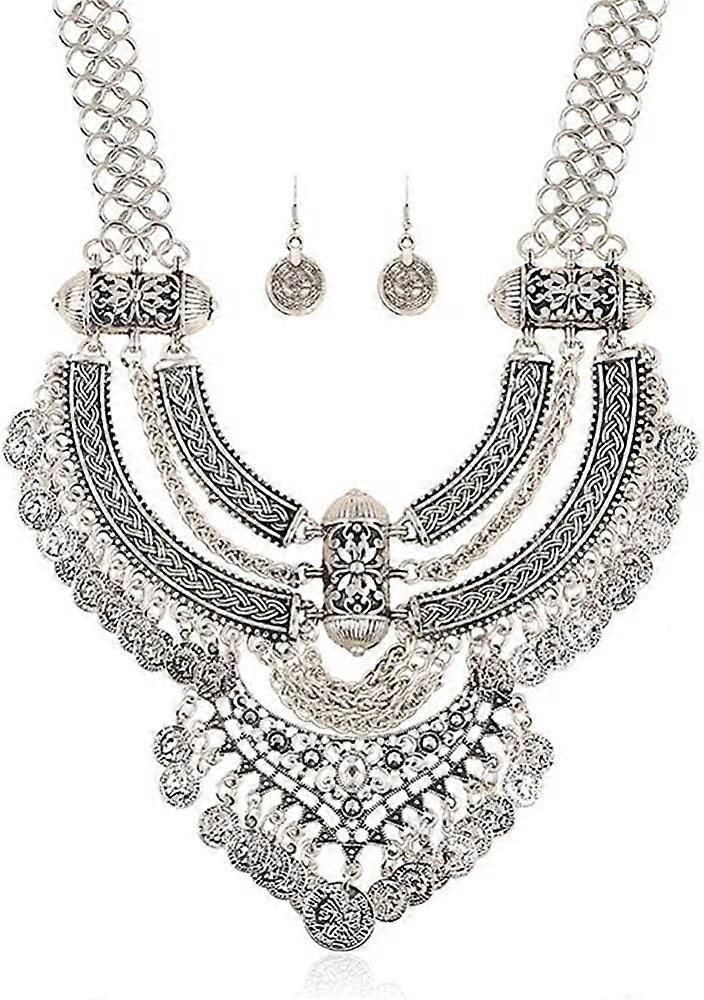Bohemian Statement Coin Necklace & Earrings Set – Punk Ethnic Style Jewelry For Women - View #13