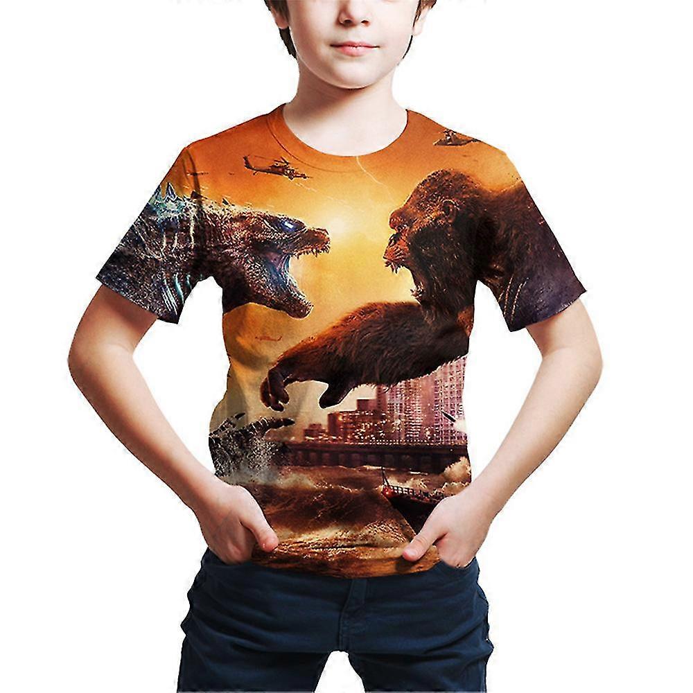 4-9 let Děti Godzilla Vs Kong Tištěné Neformální Tričko s krátkým rukávem Topy Dárky