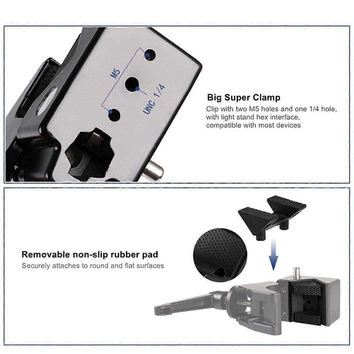 Big Super Clamp Studio Multifunction Strong C Clip with 1/4In & 3/8In Screw Hole for Photography Studio Lights Umbrella