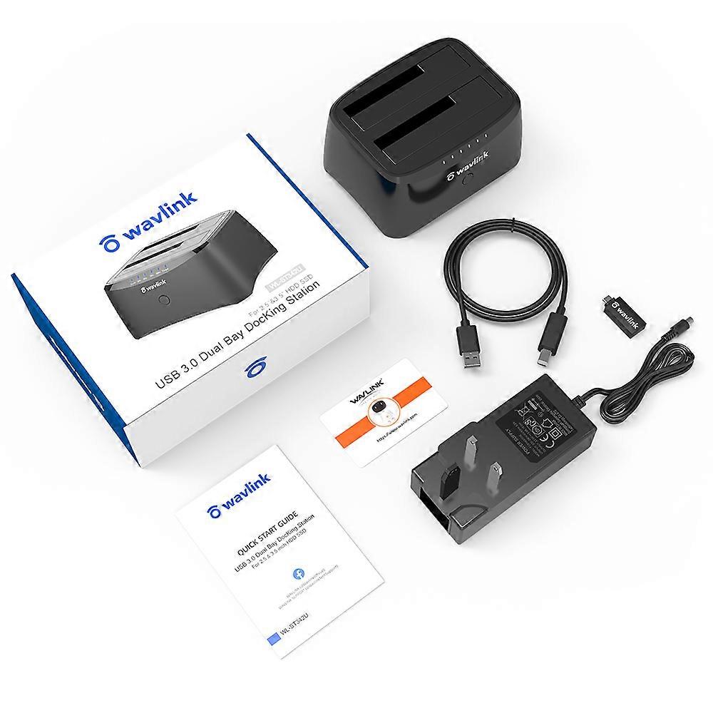 Wavlink SATA HDD Docking Station USB 3.0 Hard Drive Enclosure for 2.5/3.5 Inch HDD SSD Dual Bay SATA to USB3.0 Case Box Docking