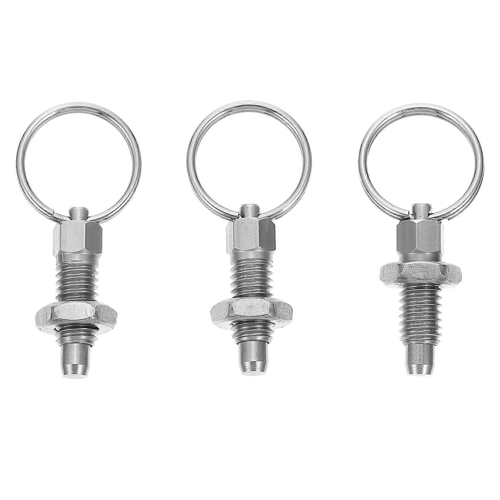 3pcs Stainless Steel Retractable Spring Plungers with Pull Rings (Silver)