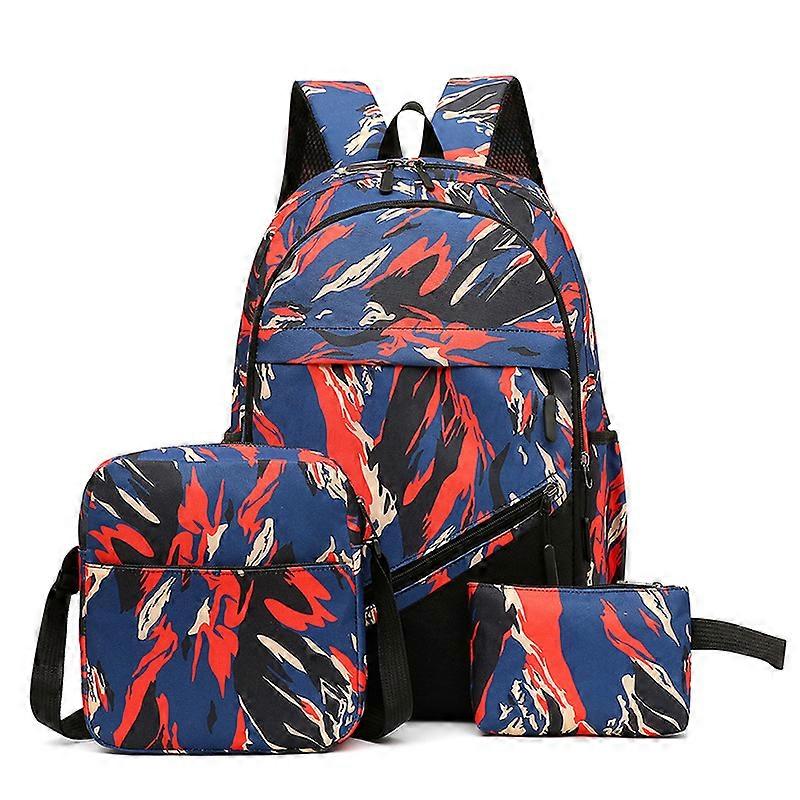 Three piece set of new trendy backpacks, student backpacks, casual camouflage travel backpacks, large capacity computer bags