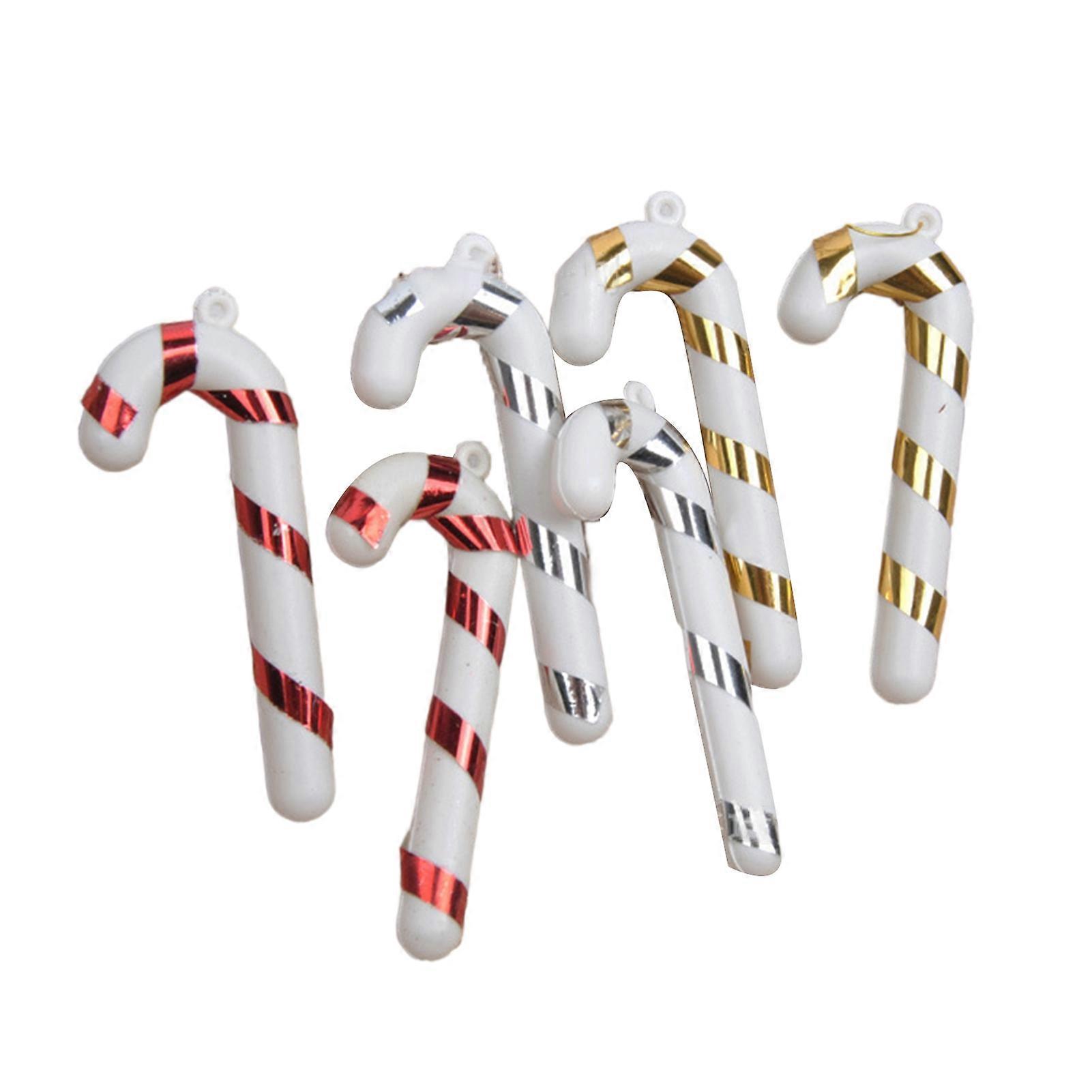 MengXi 6 قطع عيد الميلاد حلوى قصب معلقة زخرفة متعددة الألوان مخطط نمط عطلة حفلة مشهد الجو الديكور جميل عكاز الحلي كريستم