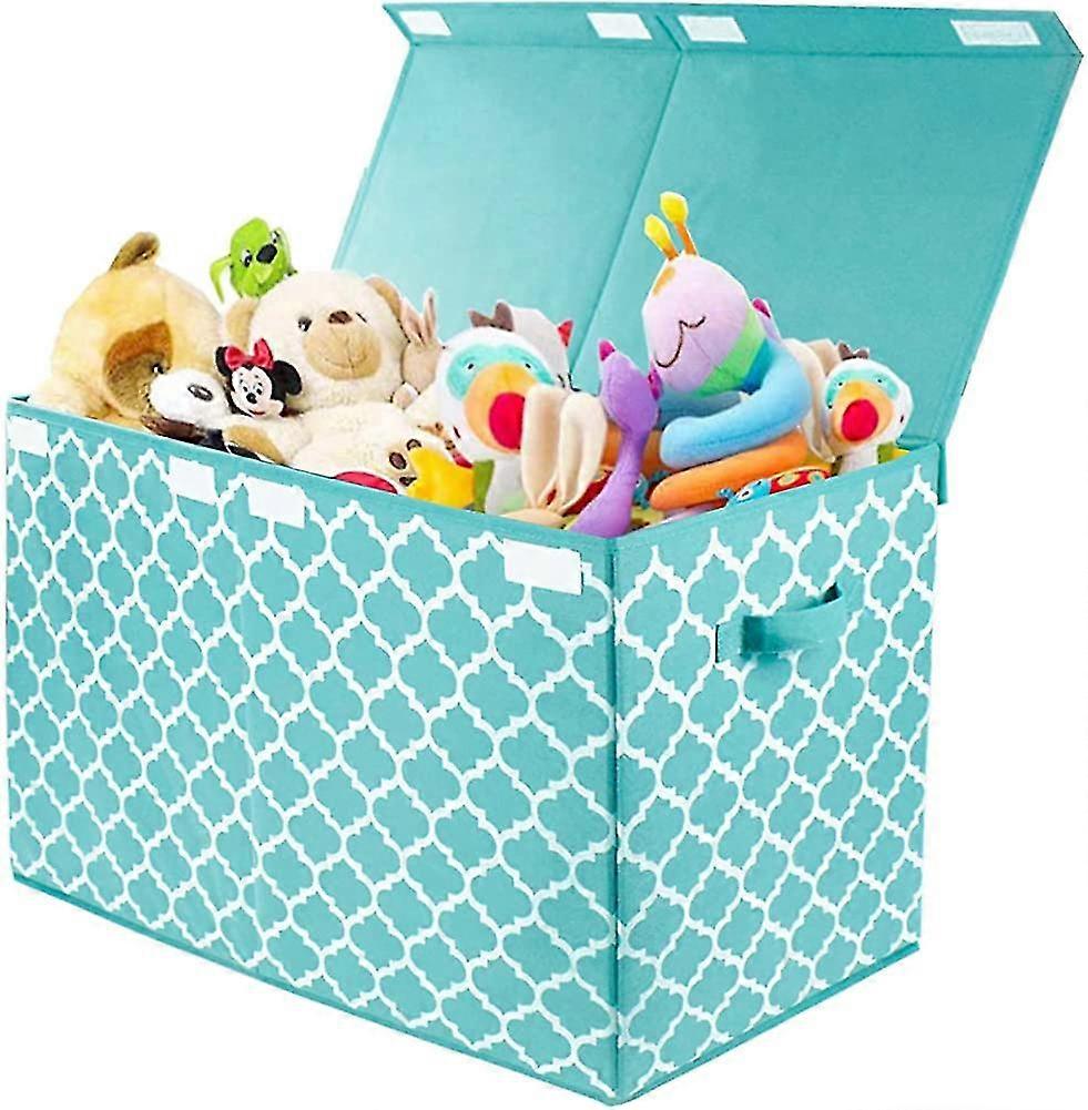 Portable storage box, foldable storage toy box, toy box with handle, blue storage box 83 litres