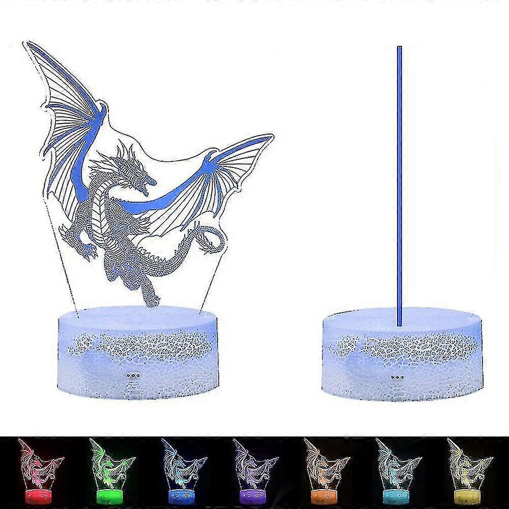 Dinosaur 3d Night Light Lamp With Base And Control Remote Usb Rechargeable 7 Color Led Light