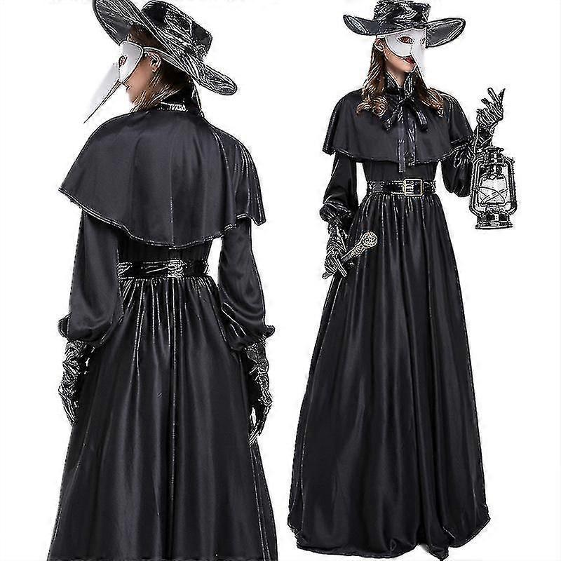 Halloween Costume Plague Doctor Costumes Steampunk Priest Horror Wizard Cloak Playsuit   With Bird Beak Mask Medieval Hood_y High Quality