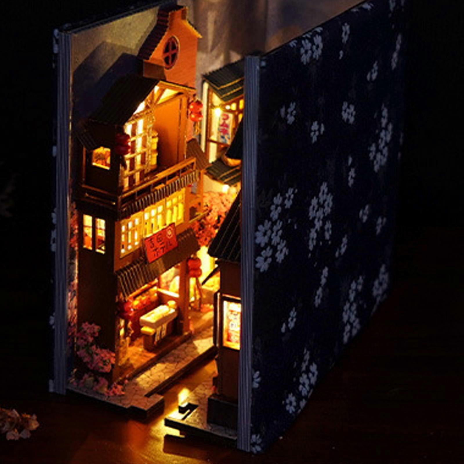 DIY Book Nook Kit – 3D Holz-Puppenhaus Zum Selberbauen Mit LED-Licht (Sakura-Allee)