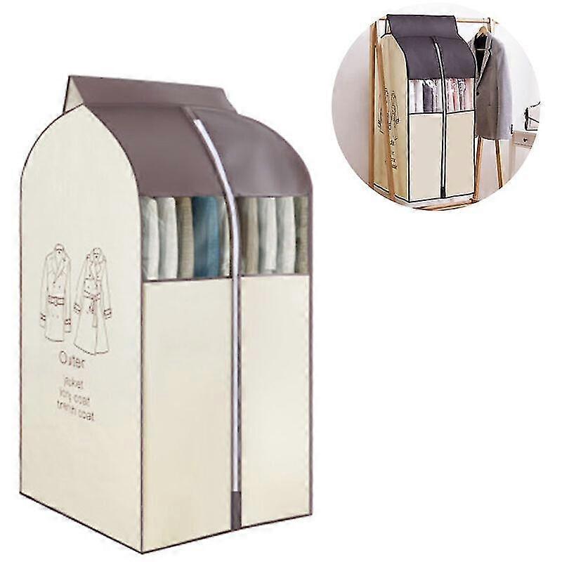 Beige-hanging Garment Bag Garment Bag Organizer Storage Bag With Clear Pvc Windows Dustproof Clothes Support Cover 60*48*100cm