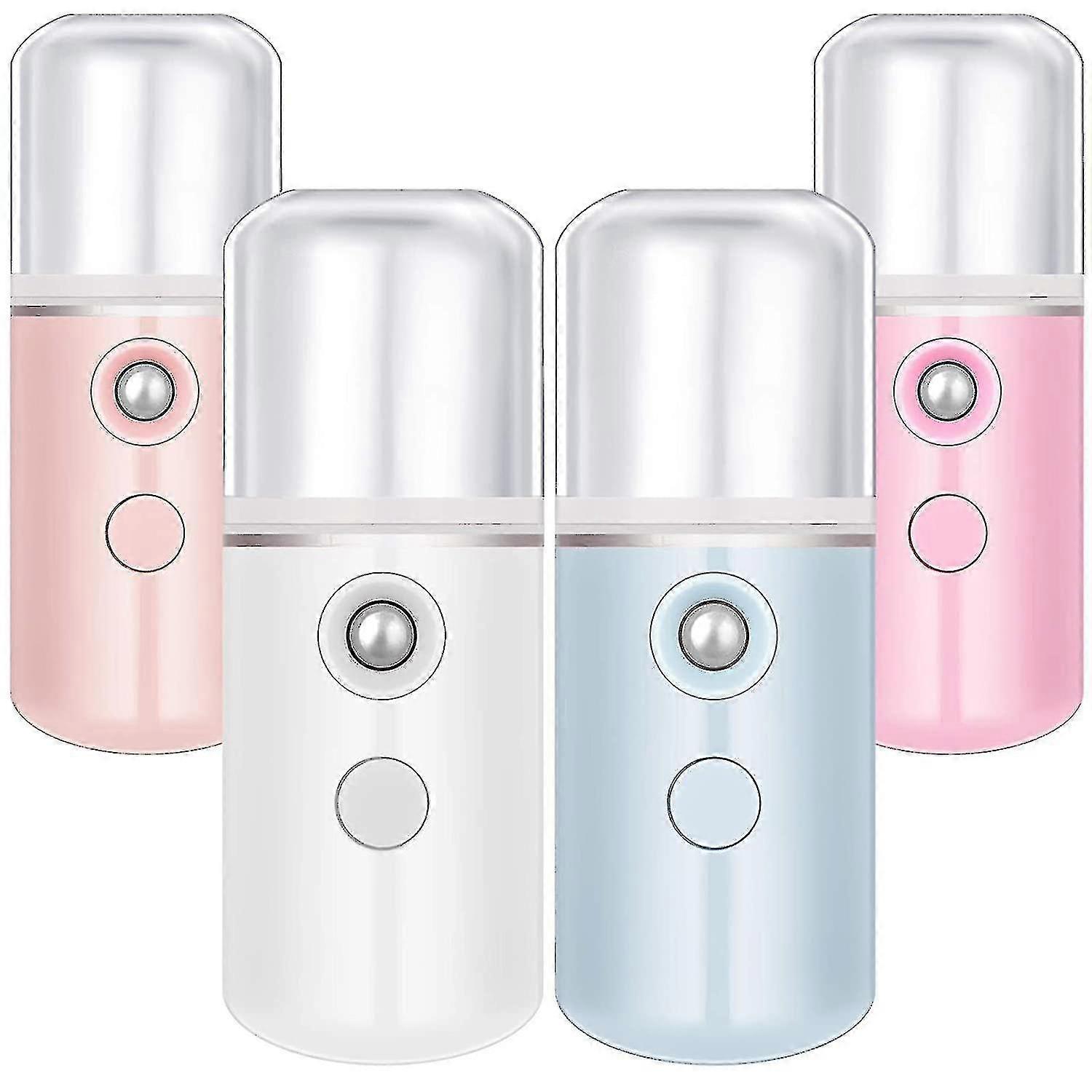4 Pieces Nano Sprayer Nano Face Portable Mini Face Mist Handy Sprayer Atomizing Eyelash Extension Cool For Usb Rechargeable (white, Light Pink, Blue