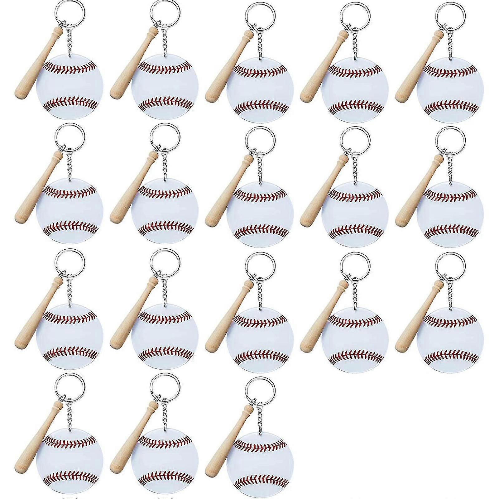 18 Set Key Chain Double-sided Clear Print Baseball Wooden Stick Metal Chain Easy To Carry Diy Mini Athletes Rewards Baseball Softball Acrylic Keychain