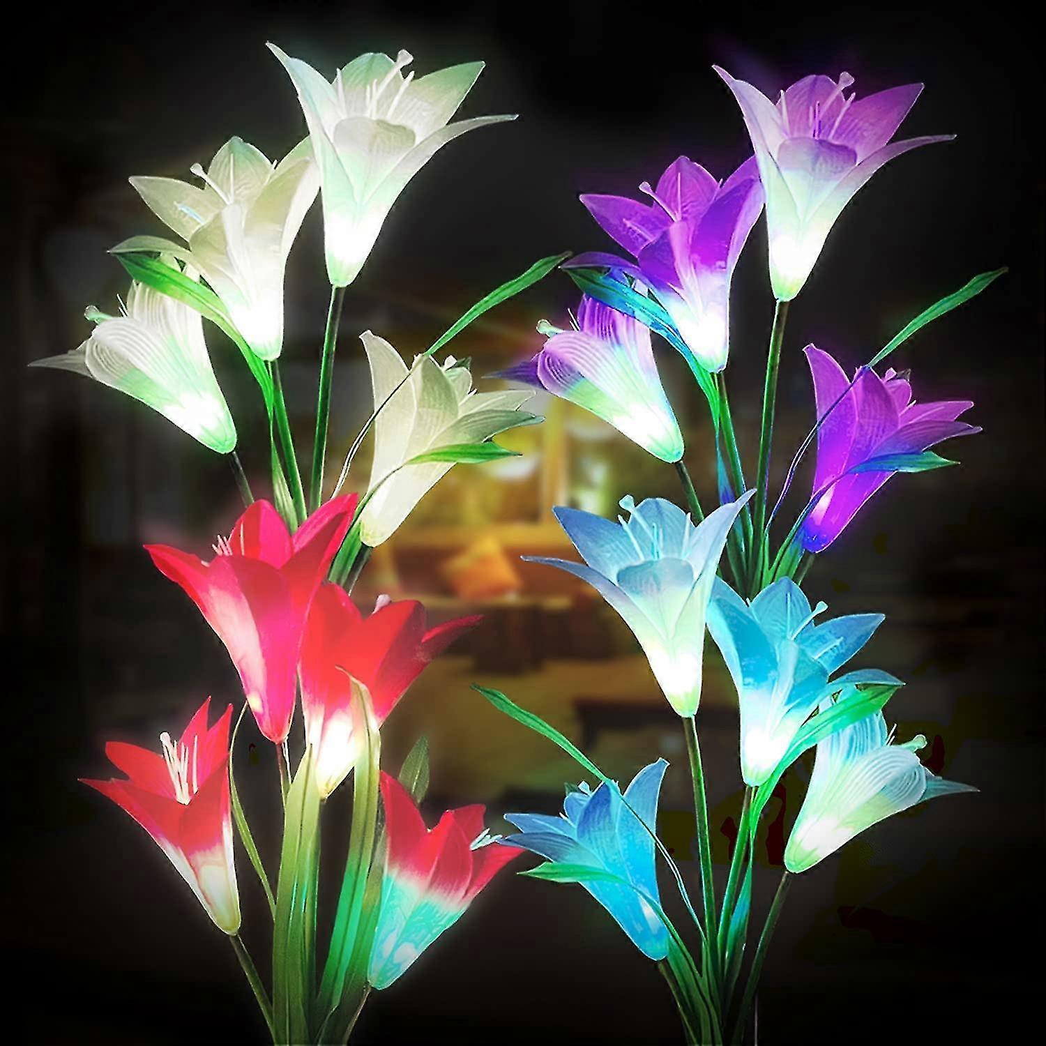 For Solar Yard Light Outdoor Christmas Lily Halloween Lamp 7 Color Gradient for 16 LED Lawn Garden Decor