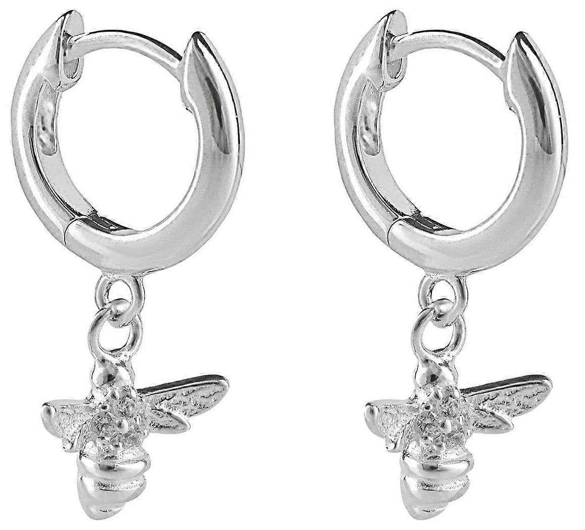 Beginnings Bee Charm Hoop Earrings - Silver