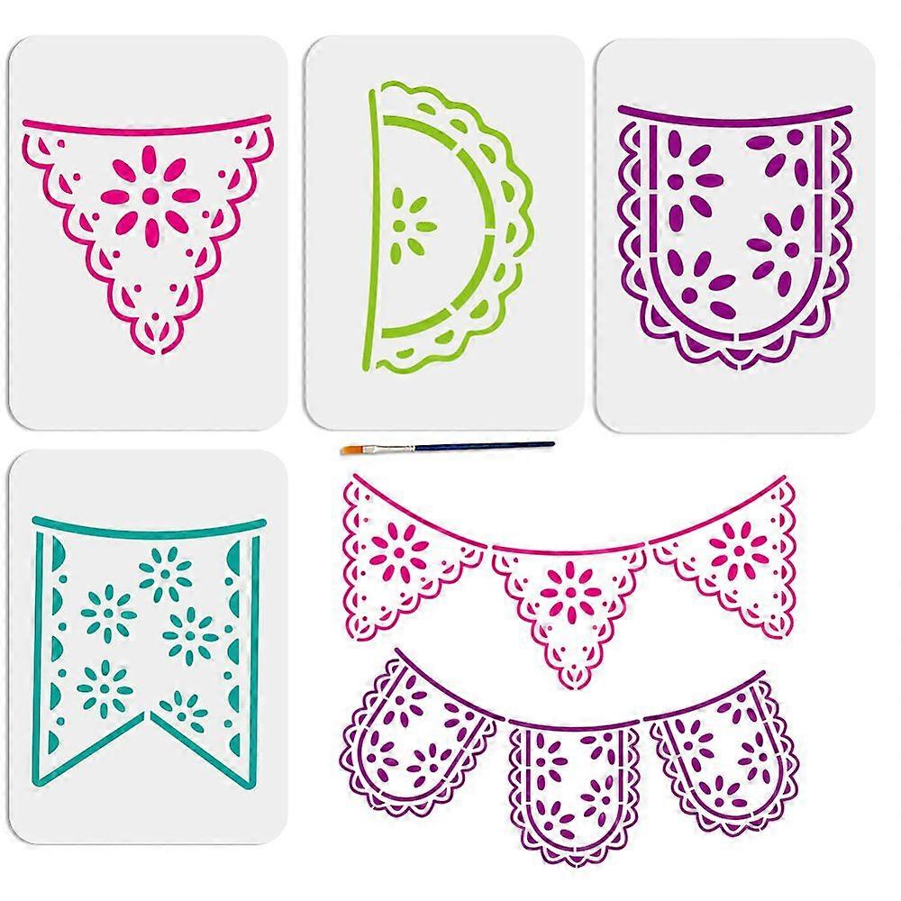 1 Set PET Hollow Out Drawing Painting Stencils with 1Pc Art Paint Brushes for DIY Scrapbook Photo Album Flag 297x210mm 4pcs/set