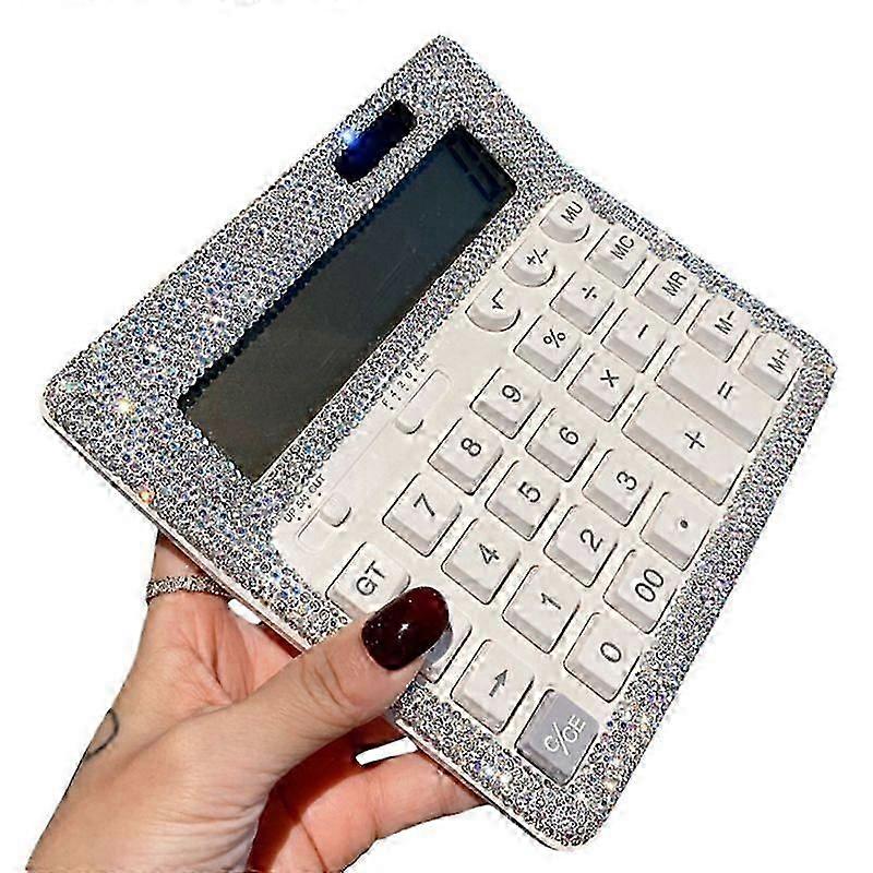 Rhinestone Crystal Calculator, Standard Desk Calculator Lcd Display, Battery And Solar Powered Shiny Calculator