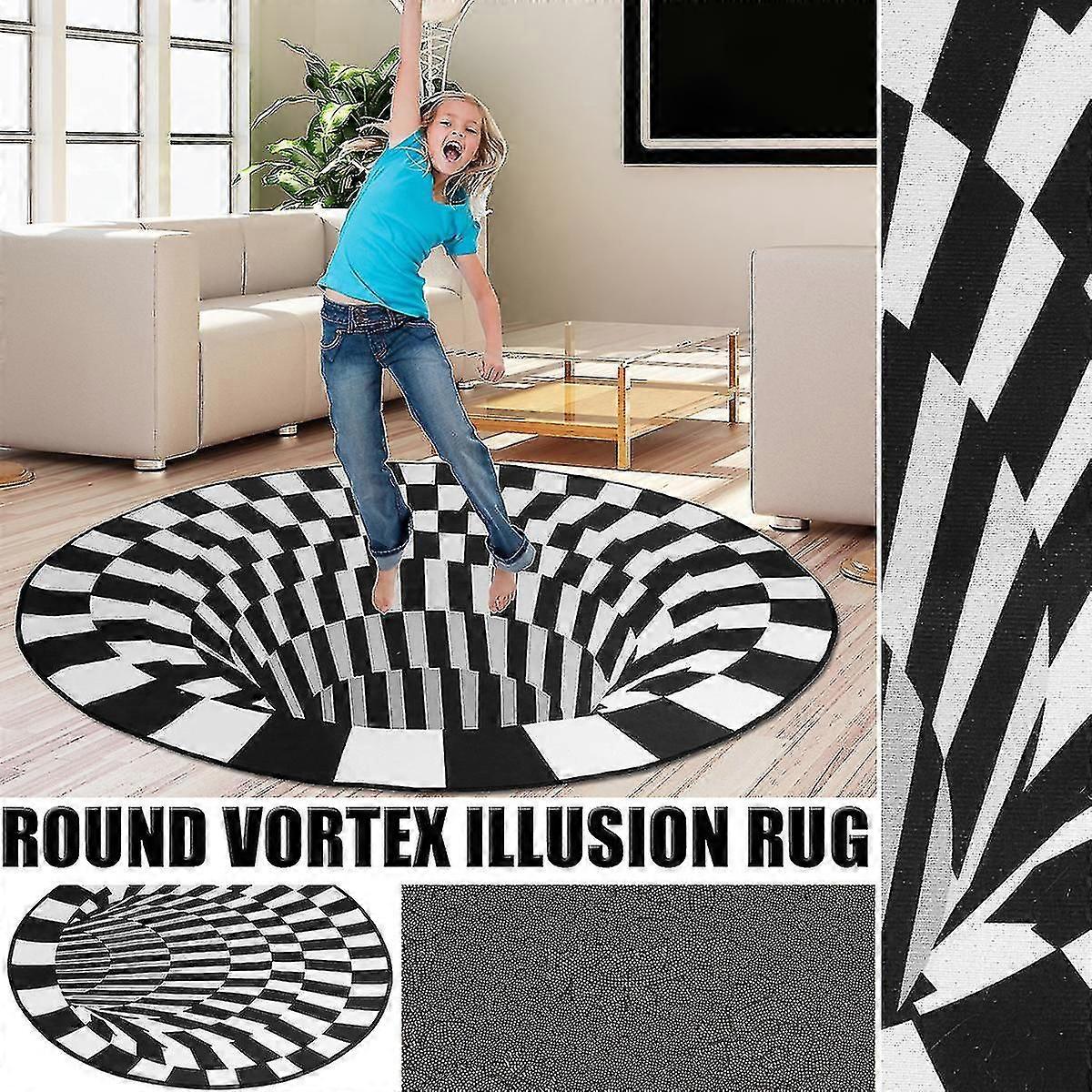 60cm 3d Round Vortex Illus Rug Anti-slip Bmless Carpet Floor Mat