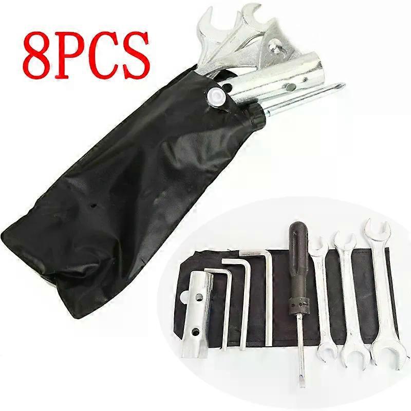 8PCS W/Storage Pocket Motorcycle Tool Kit Spark Plug Socket Spanner Wrench Universal Motorcycle Portable Tools