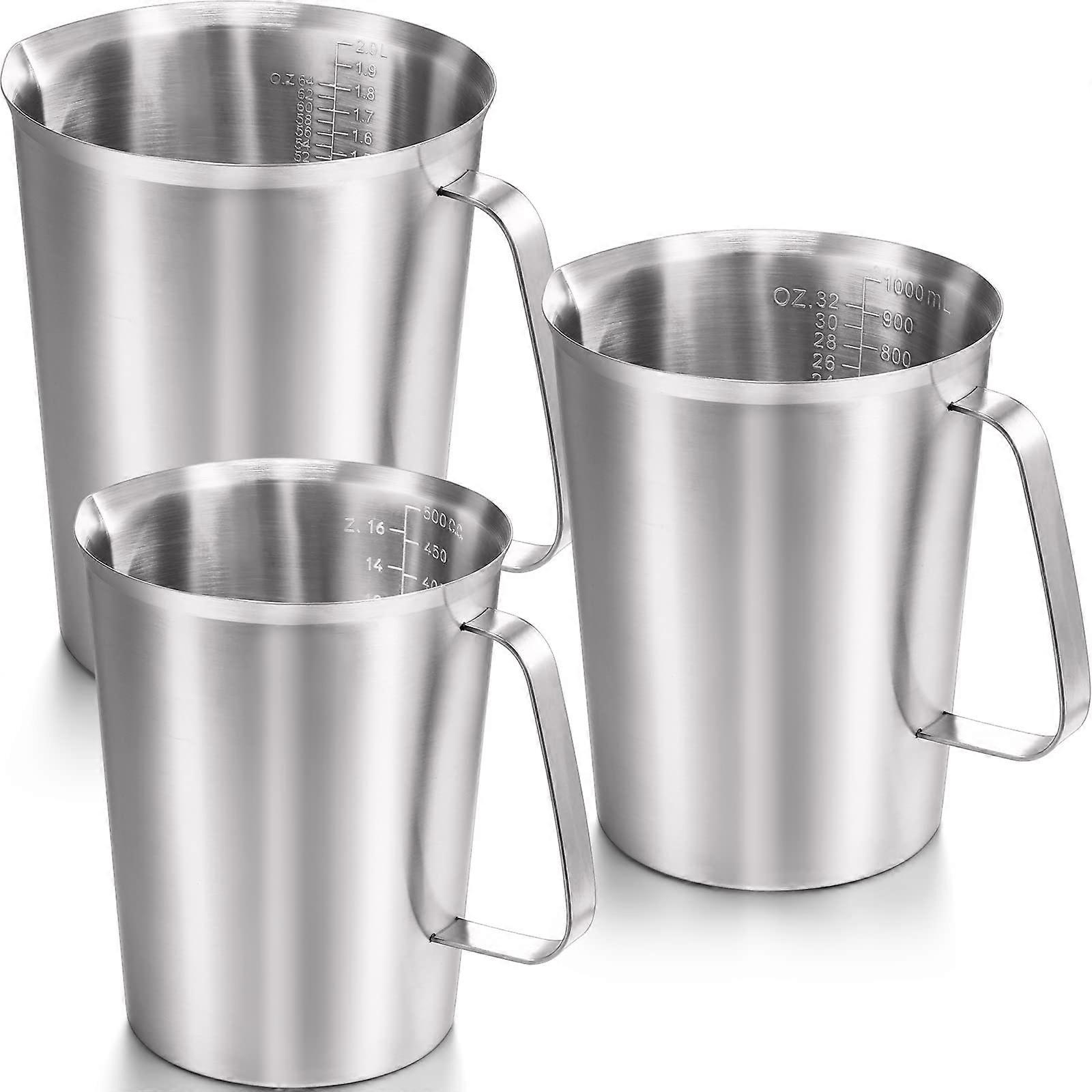 Stainless Steel Measuring Cups Pitcher Set, 3 Pieces with Handle, Durable Kitchen Measuring Tool for Liquid and Dry Ingredients