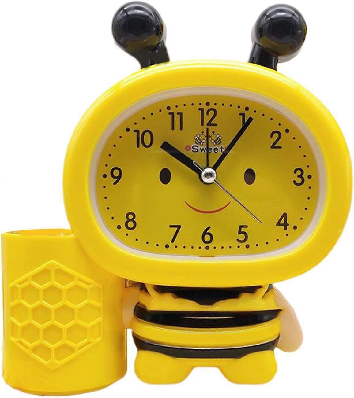 Alarm Clock for Kids,Cartoon Cute Bee Pen Holder Alarm Clock,Desktop Clock Bedside Timer Clocks