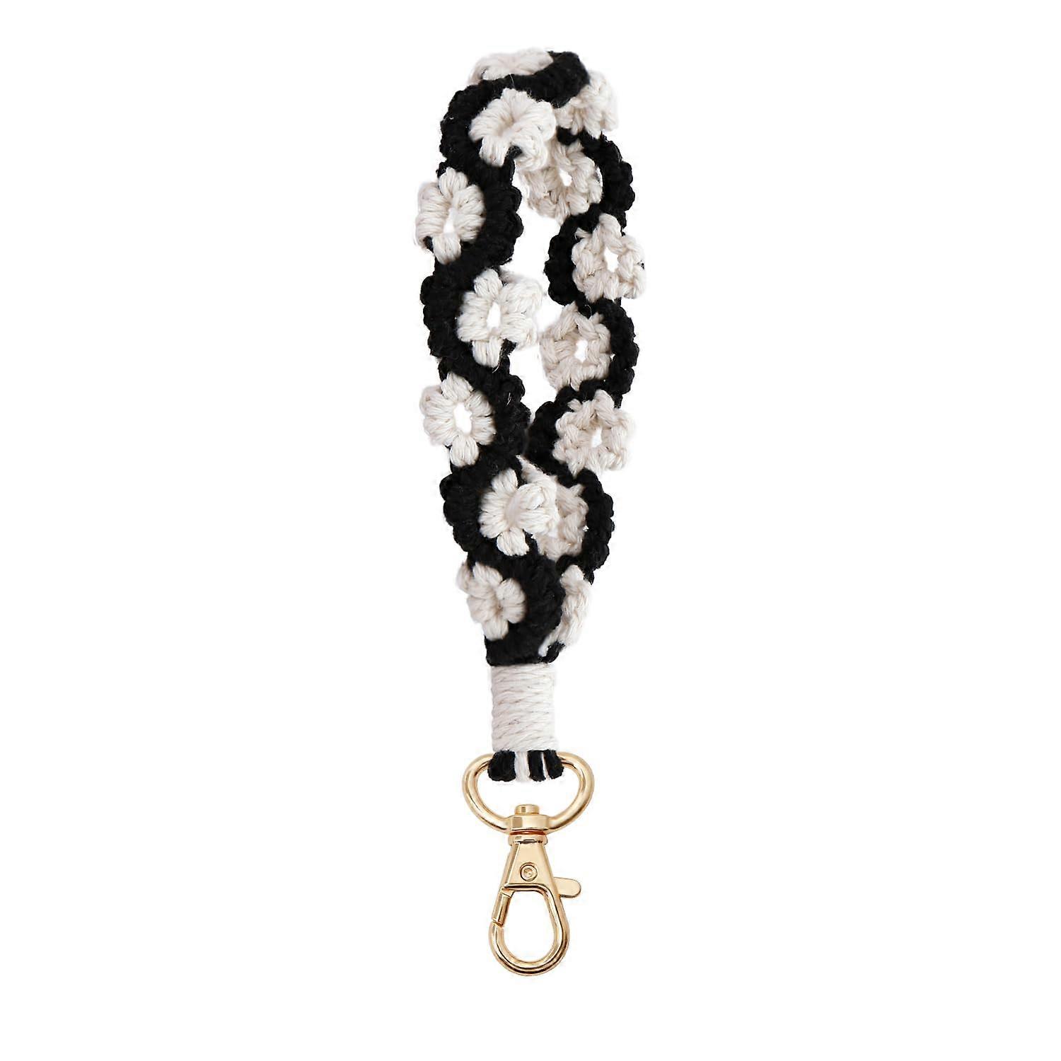 XGALBLA Female Two-Tone Macrame Keychain Bracelet - Handmade Boho Flower Branch Design, Stylish Multicolor Accessory