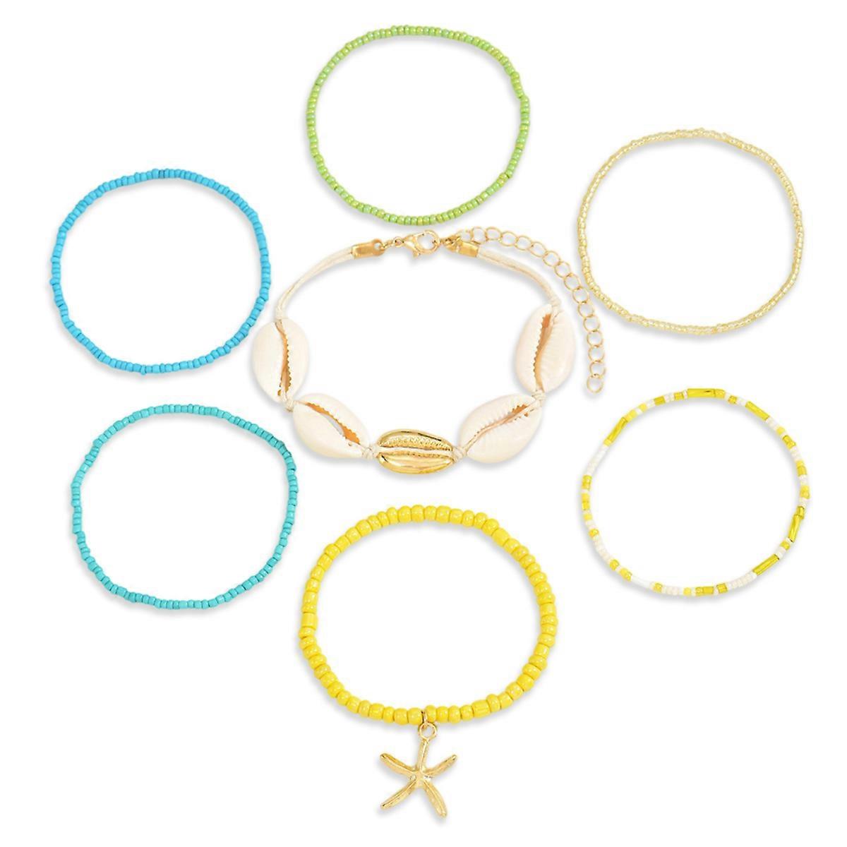 Beachy Shell Ankle Bracelet Set, Bohemian Beaded Anklets