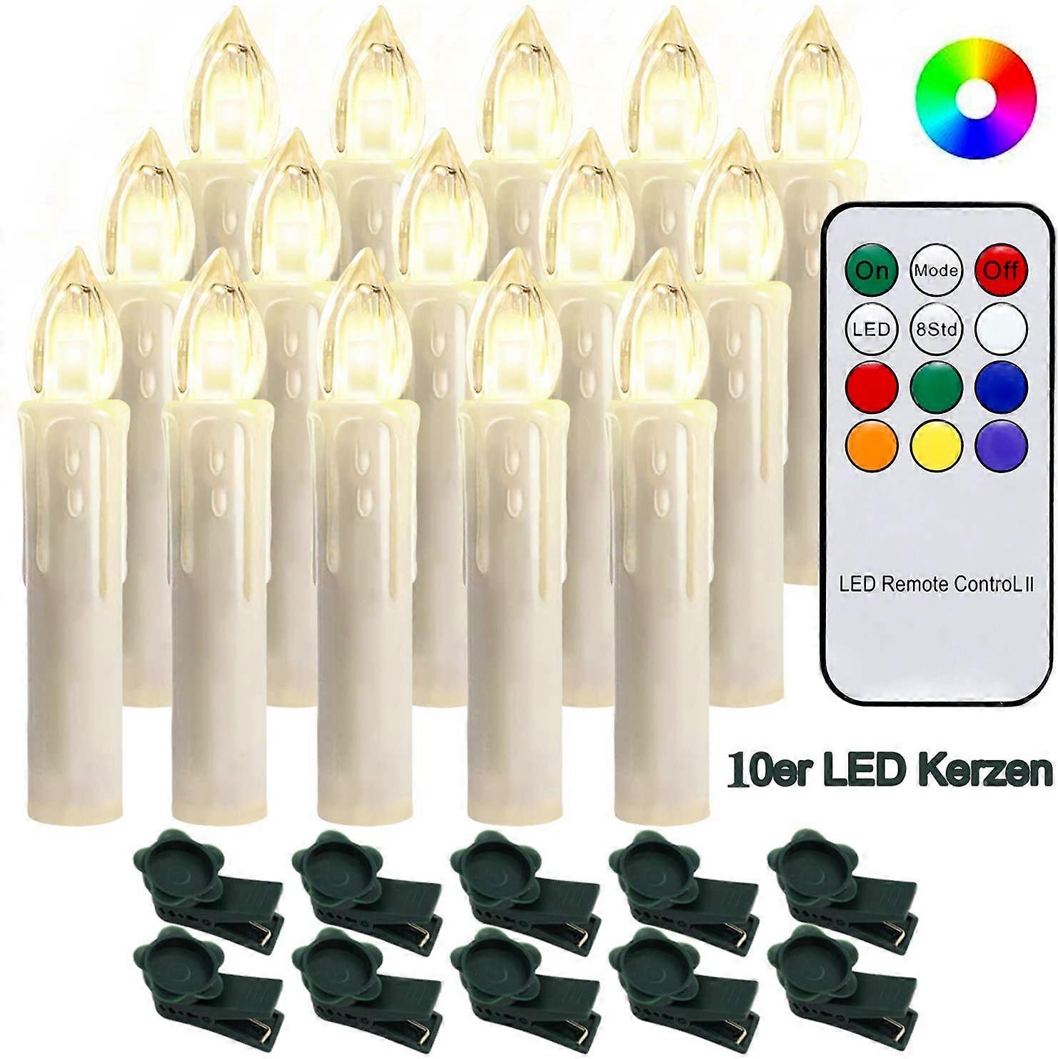 Remote Control Flameless Taper Candles, Battery Operated Christmas Decor with Fir Green Mounting Clips, Timer & Dimmer Functionality, Flickering