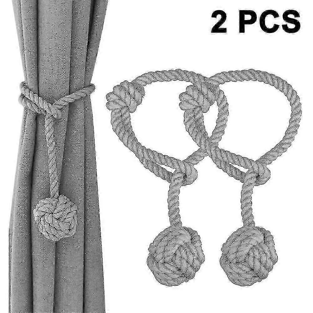 Handcrafted Cotton Curtain Drawstring Rope with Adjustable Buckle & Decorative Ball, 2 Pcs Set
