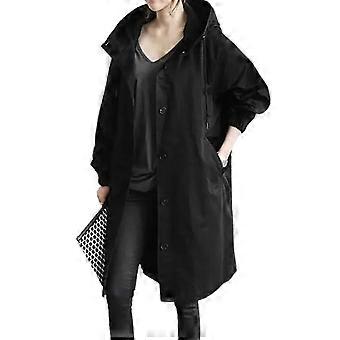Femmes Coupe-Vent Veste Casual Lâche Boutons Poches Capuche Coupe-Vent Imperméable Pour Randonnée En Plein Air 4XL Noir