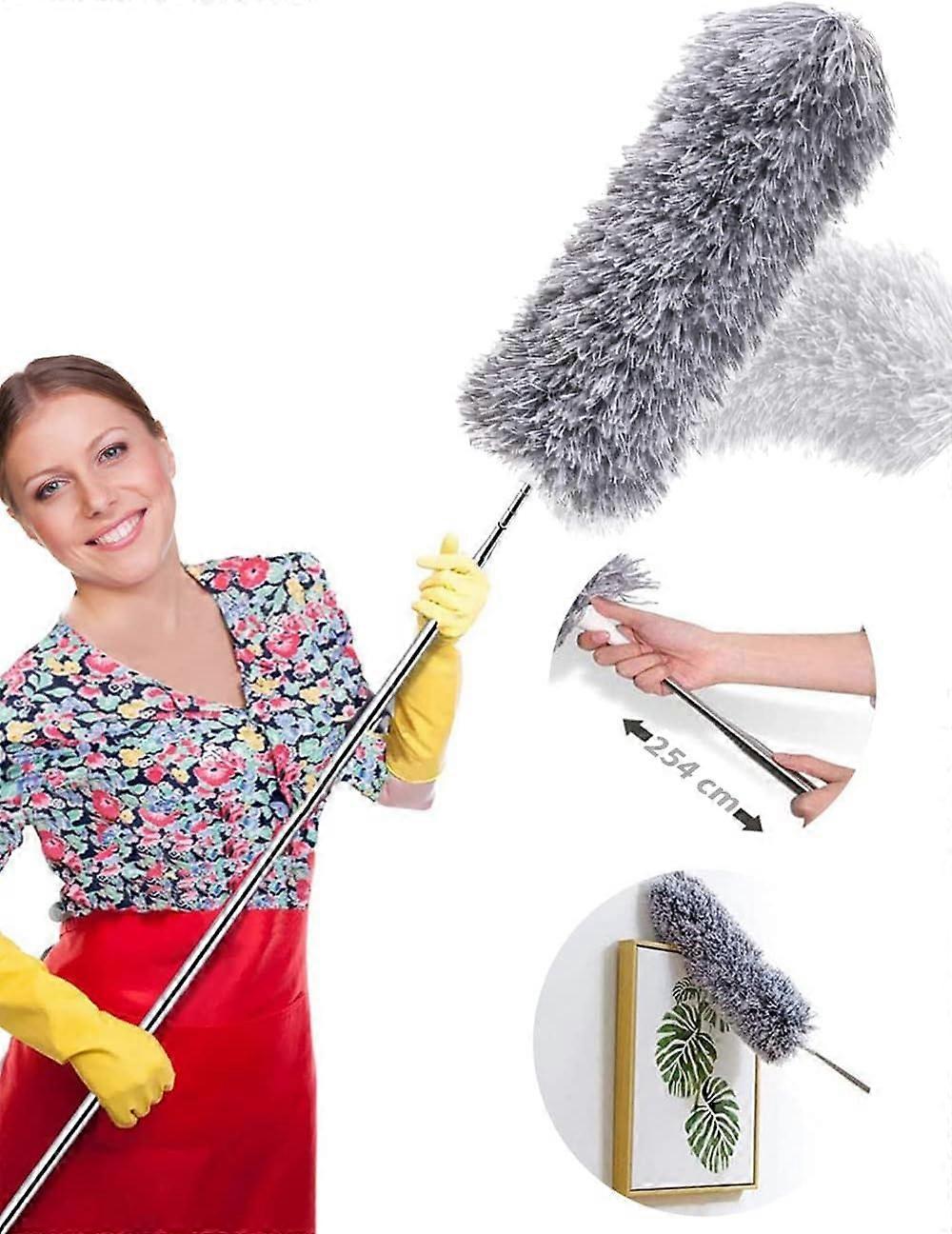 Extendable Dusters, Microfiber Dusters with Cobweb Duster and Scratch-Resistant Hat, Flexible Bendable Head for Multi-Angle Cleaning, Ideal for