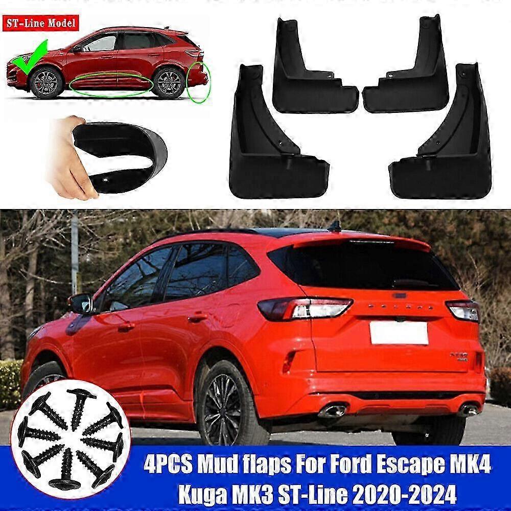 4-Piece Mud Flaps Set For Ford Ranger 2024-2025 - Front & Rear Splash Guards, Black ABS, Easy Install