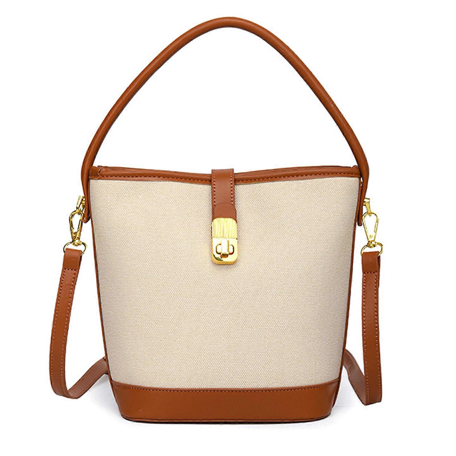 Elegante piccola borsa a secchiello per le signore Borsa a tracolla per borsa a tracolla in pelle PU alla moda per lo shopping casuale marrone