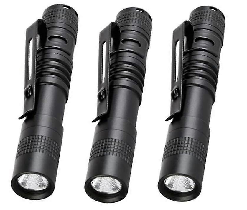 900LM Ultra Slim Portable XPE-R3 Mini LED Flashlight Belt Clip Pen Light Tactical Torch 3 Pack(Black)