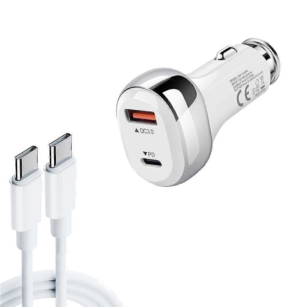 YSY-312PD QC3.0 18W USB + PD 20W USB-C / Type-C Car Charger with Type-C to Type-C Data Cable PD 20W with Type-C to Type-C Cable