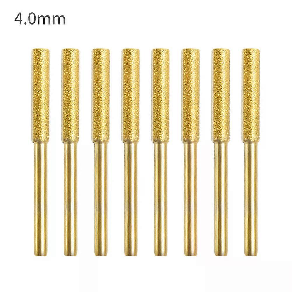 8Pcs Diamond Coated Cylindrical Burr 4mm Chainsaw Sharpener Stone File Chain Saw Sharpening Carving Grinding Tools Silver/gold