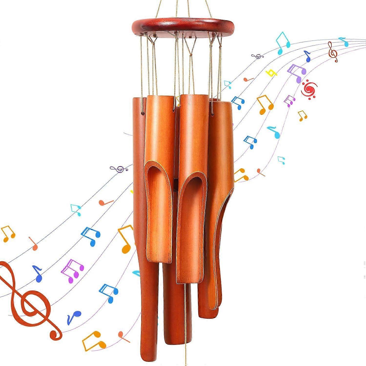 竹製の木製風鈴、78 cm風鈴、6本のチューブ付き、屋外吊り下げ用および屋内用風鈴、庭、庭、パティオ、家の装飾用