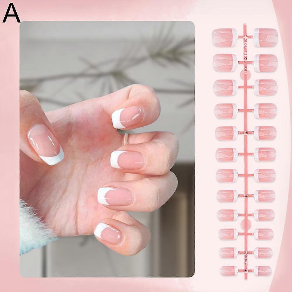 24Pcs French False Nails Square Round Tip Design Durable Wear Resistant Instant Manicure Kit Multiple Colors For All Occasions
