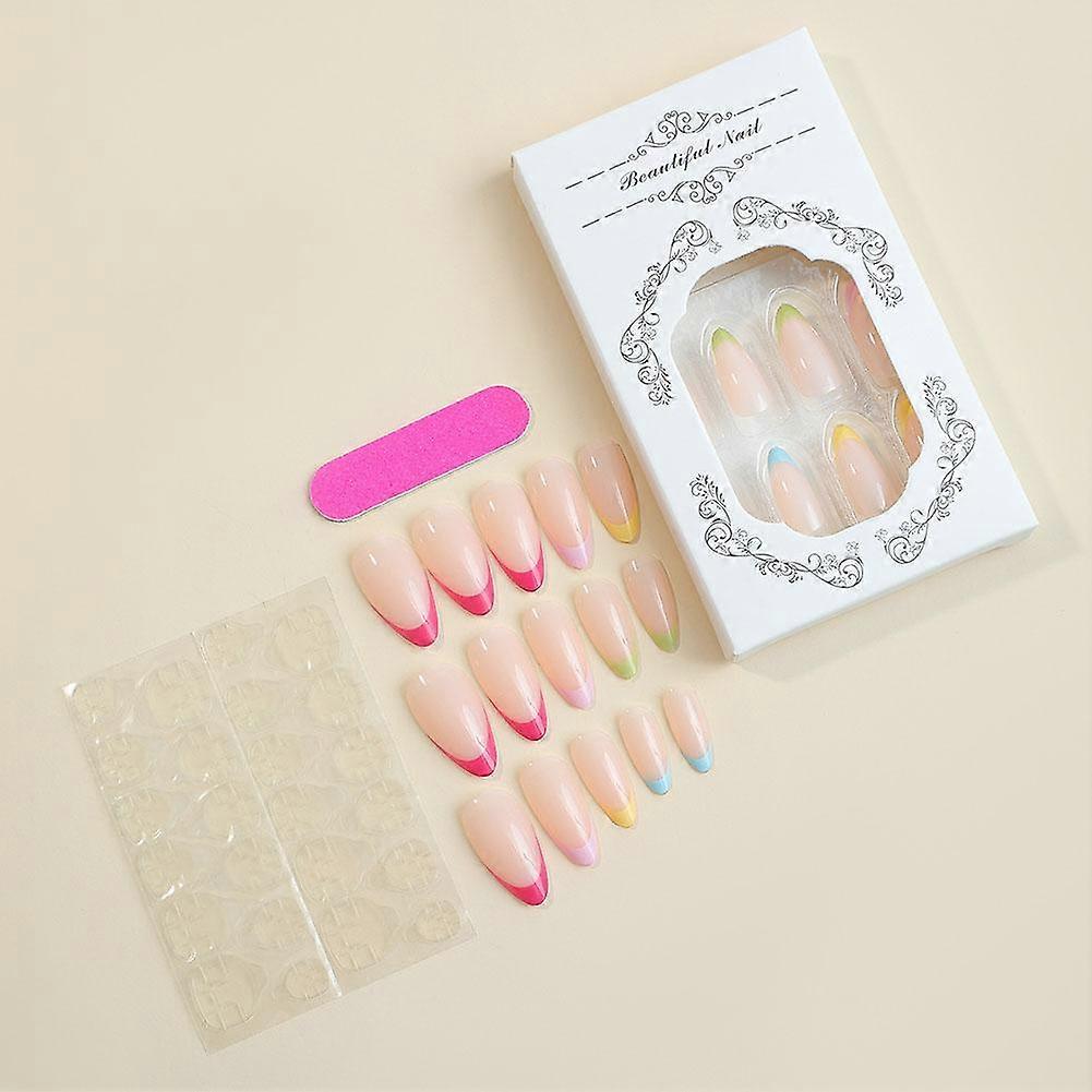 Short Square Tips False Nails French Manicure Fake Press On Full Cover Nails