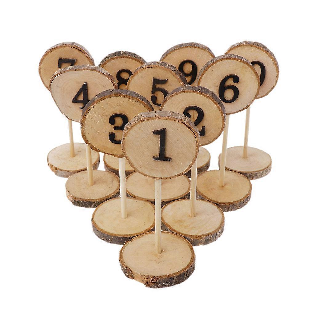 1-10 Rustic Wood Table Numbers Slices Stick Stand Base for Seat Cards Decor Retr Khaki