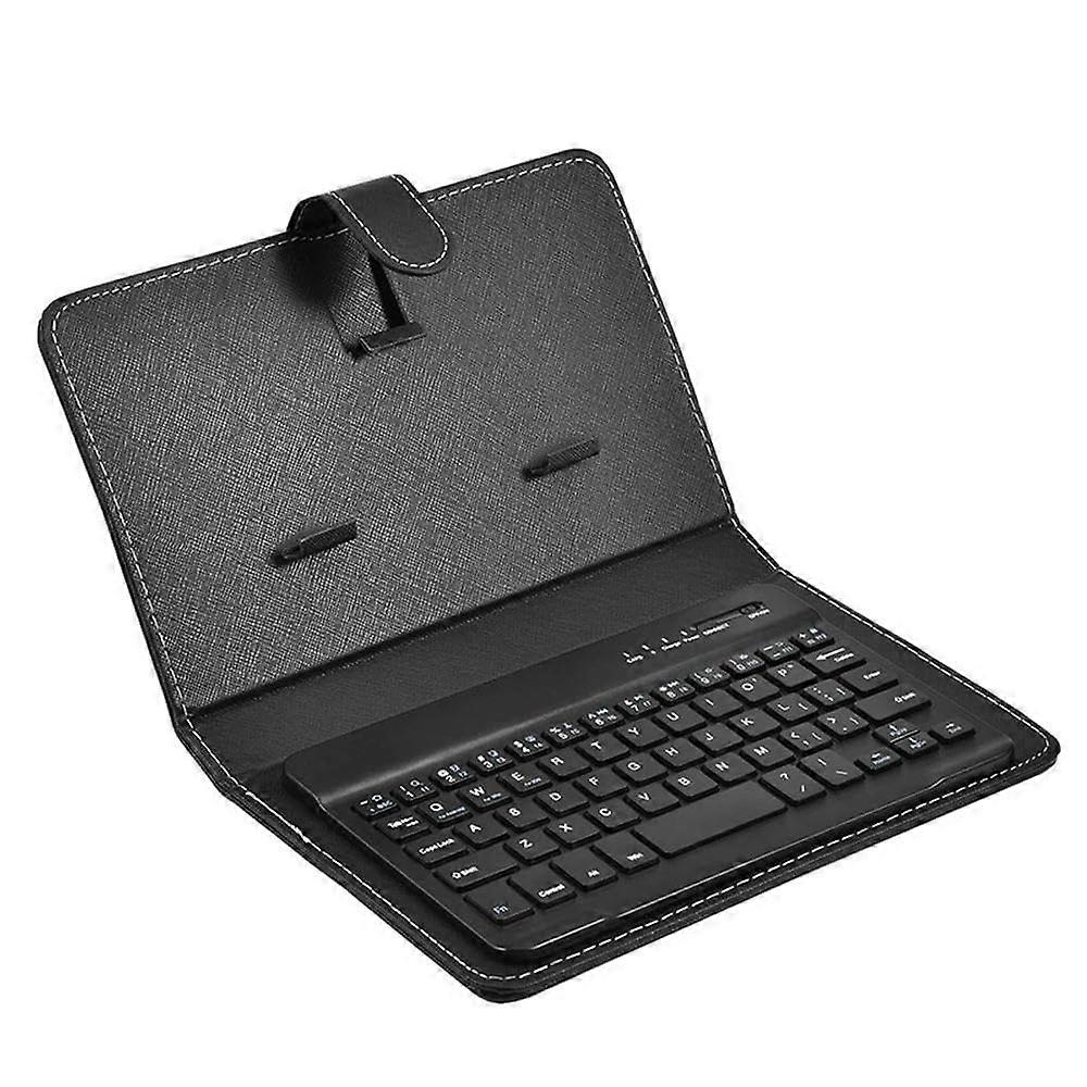 for Mini Keyboard with Leather Case for Smartphone Tablet 4.5 Inch 6.8 Inch Rechargeable Black