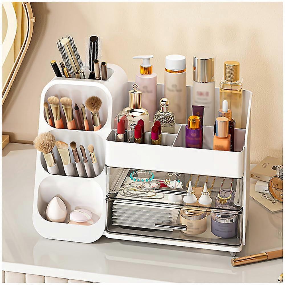 Makeup Organizer for Vanity Countertop, Cosmetics Display Case with Drawers