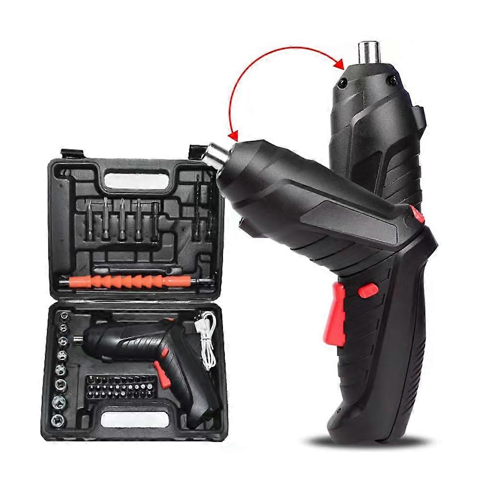 Cordless Electric Screwdriver Set, 3.6V Battery Powered, 46pcs Bits, Pivoting Handle & LED Lights