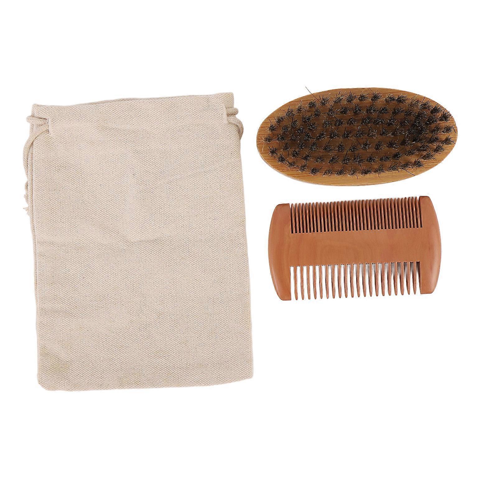 Men Grooming Kit Trimming Tool Beard Brush Double Sided Comb with Storage Bag for Travel and Daily Use