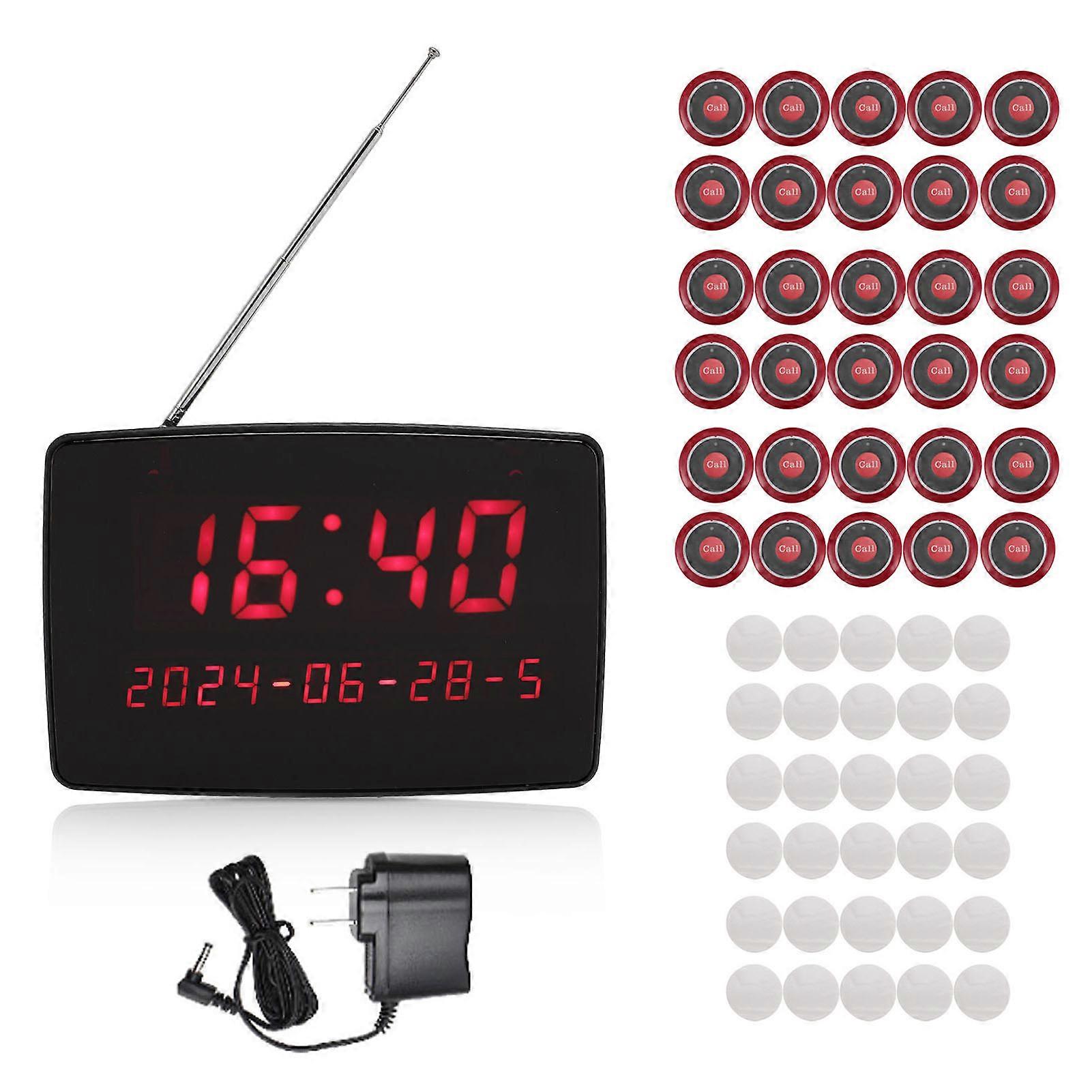 Wireless Calling Professional High Sensitivity 30 Table Bell Buttons 1 Receiver Caregiver Pager System for Restaurant Hotel Clinic